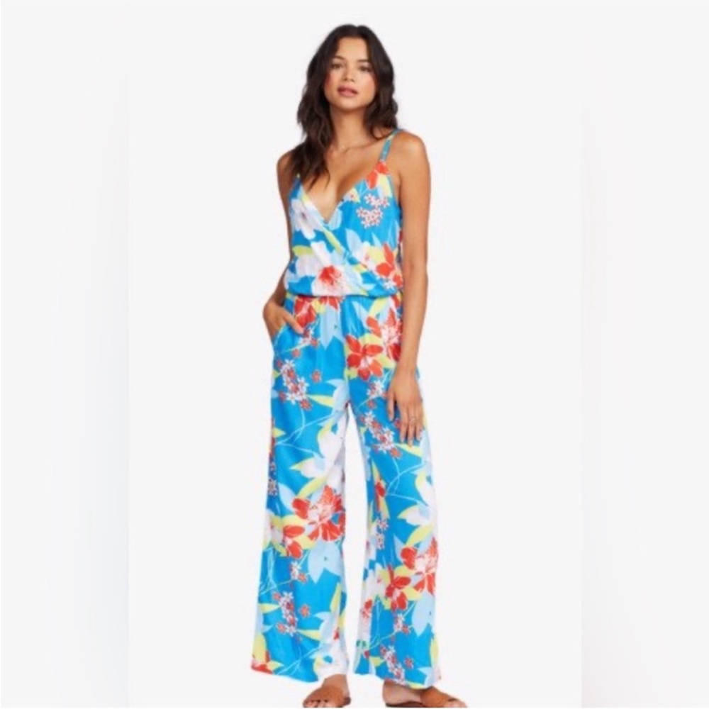 Roxy Tropical Floral Jumpsuit in Blue and Red